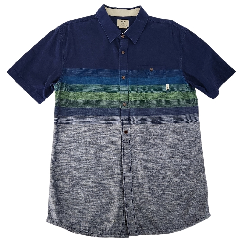VANS Blue Striped Short Sleeve Button Up Casual Skate size l